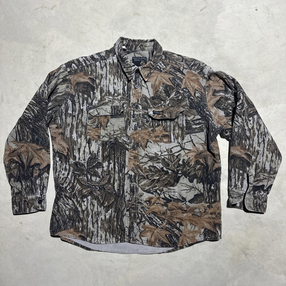 VINTAGE Rattlers Brand Long Sleeve Men's Camo Button Down Shirt SZ XL Realtree